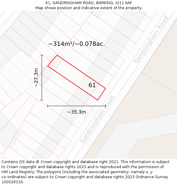 61, SANDRINGHAM ROAD, BARKING, IG11 9AF: Plot and title map