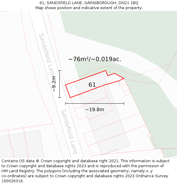 61, SANDSFIELD LANE, GAINSBOROUGH, DN21 1BQ: Plot and title map