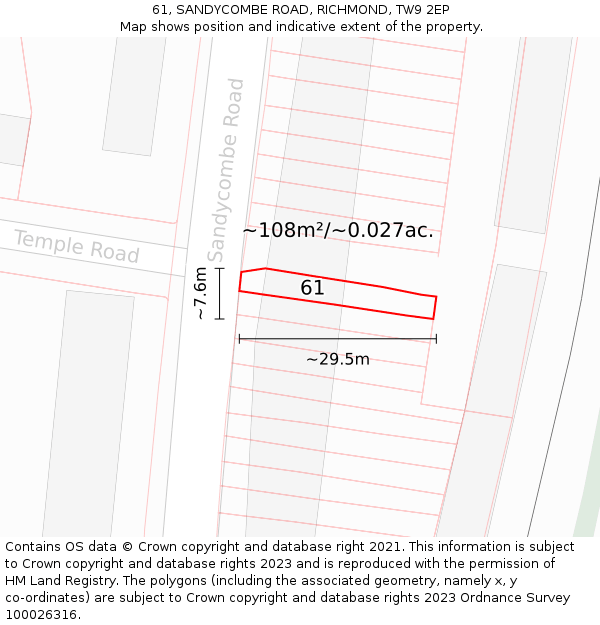 61, SANDYCOMBE ROAD, RICHMOND, TW9 2EP: Plot and title map