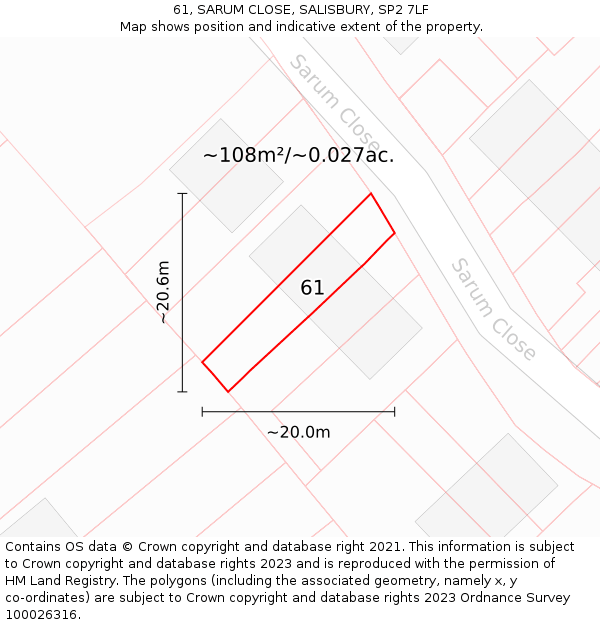61, SARUM CLOSE, SALISBURY, SP2 7LF: Plot and title map