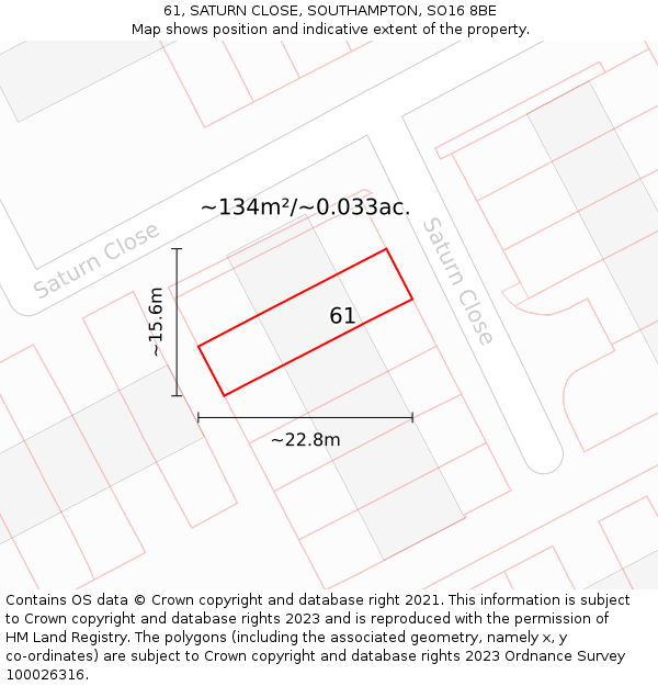 61, SATURN CLOSE, SOUTHAMPTON, SO16 8BE: Plot and title map