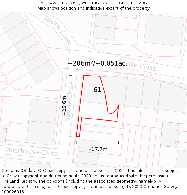 61, SAVILLE CLOSE, WELLINGTON, TELFORD, TF1 2DG: Plot and title map