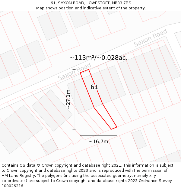 61, SAXON ROAD, LOWESTOFT, NR33 7BS: Plot and title map