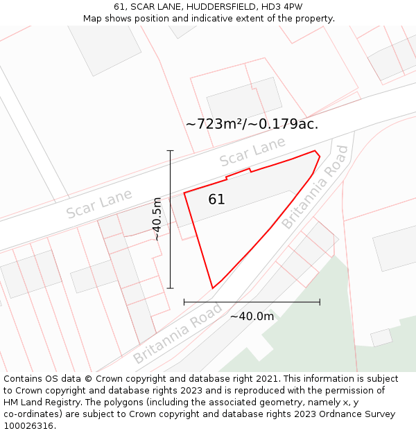61, SCAR LANE, HUDDERSFIELD, HD3 4PW: Plot and title map