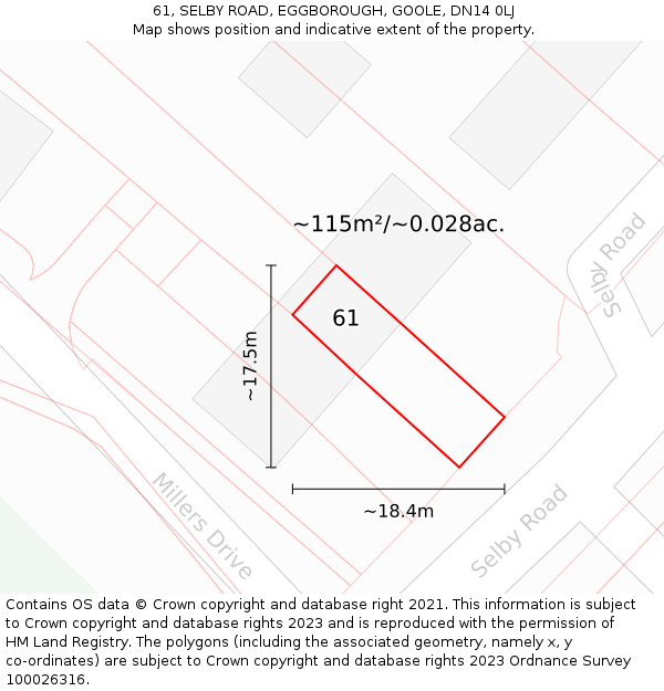 61, SELBY ROAD, EGGBOROUGH, GOOLE, DN14 0LJ: Plot and title map