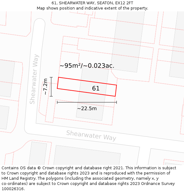 61, SHEARWATER WAY, SEATON, EX12 2FT: Plot and title map