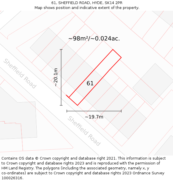 61, SHEFFIELD ROAD, HYDE, SK14 2PR: Plot and title map