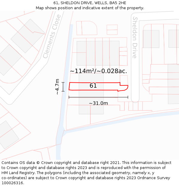 61, SHELDON DRIVE, WELLS, BA5 2HE: Plot and title map