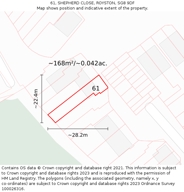 61, SHEPHERD CLOSE, ROYSTON, SG8 9DF: Plot and title map