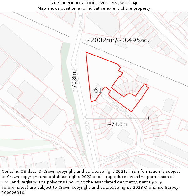 61, SHEPHERDS POOL, EVESHAM, WR11 4JF: Plot and title map