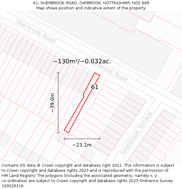 61, SHERBROOK ROAD, DAYBROOK, NOTTINGHAM, NG5 6AR: Plot and title map
