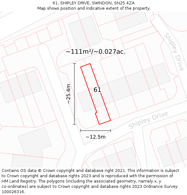 61, SHIPLEY DRIVE, SWINDON, SN25 4ZA: Plot and title map