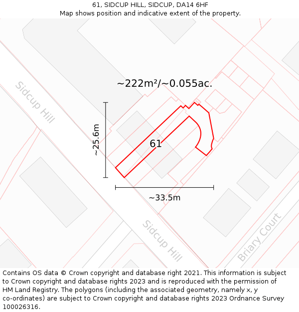 61, SIDCUP HILL, SIDCUP, DA14 6HF: Plot and title map