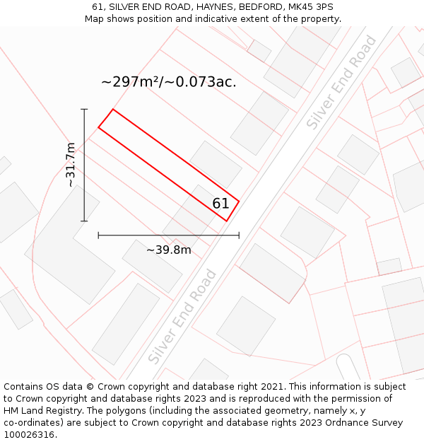 61, SILVER END ROAD, HAYNES, BEDFORD, MK45 3PS: Plot and title map