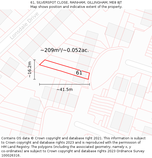 61, SILVERSPOT CLOSE, RAINHAM, GILLINGHAM, ME8 8JT: Plot and title map
