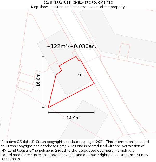 61, SKERRY RISE, CHELMSFORD, CM1 4EQ: Plot and title map