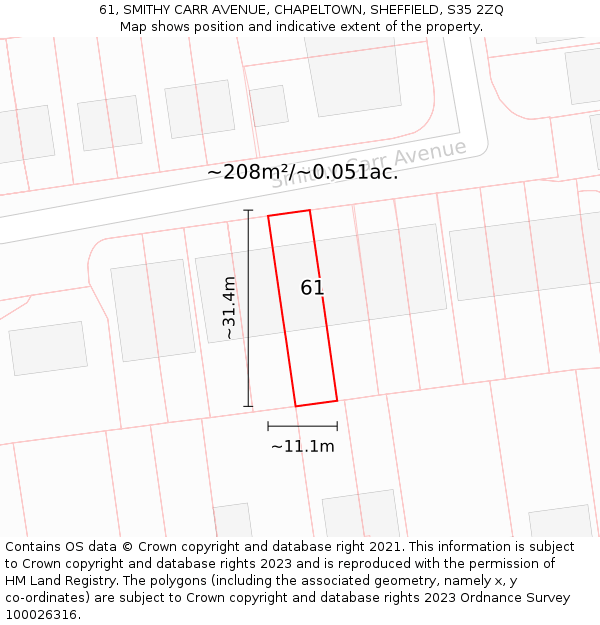 61, SMITHY CARR AVENUE, CHAPELTOWN, SHEFFIELD, S35 2ZQ: Plot and title map