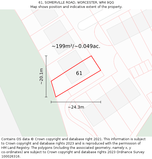 61, SOMERVILLE ROAD, WORCESTER, WR4 9QG: Plot and title map