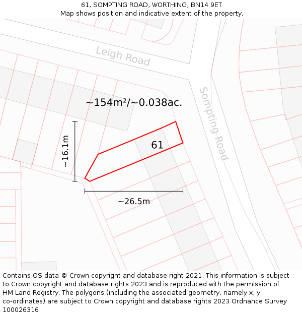 61, SOMPTING ROAD, WORTHING, BN14 9ET: Plot and title map