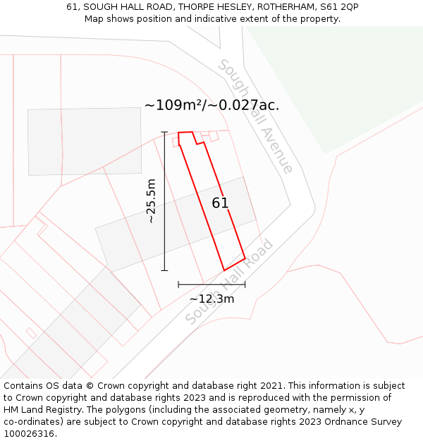 61, SOUGH HALL ROAD, THORPE HESLEY, ROTHERHAM, S61 2QP: Plot and title map