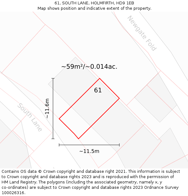 61, SOUTH LANE, HOLMFIRTH, HD9 1EB: Plot and title map