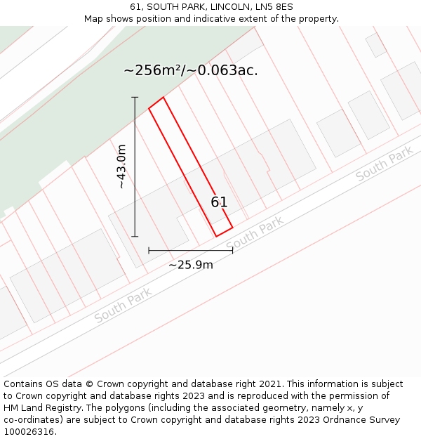 61, SOUTH PARK, LINCOLN, LN5 8ES: Plot and title map