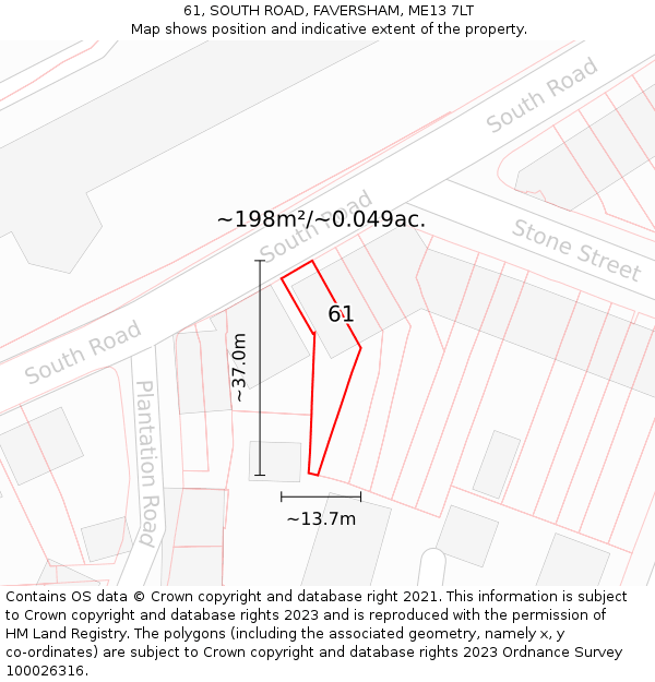 61, SOUTH ROAD, FAVERSHAM, ME13 7LT: Plot and title map