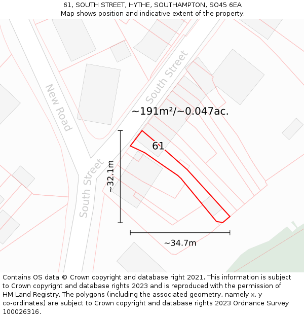 61, SOUTH STREET, HYTHE, SOUTHAMPTON, SO45 6EA: Plot and title map