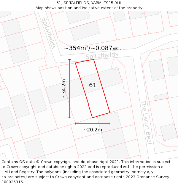 61, SPITALFIELDS, YARM, TS15 9HL: Plot and title map