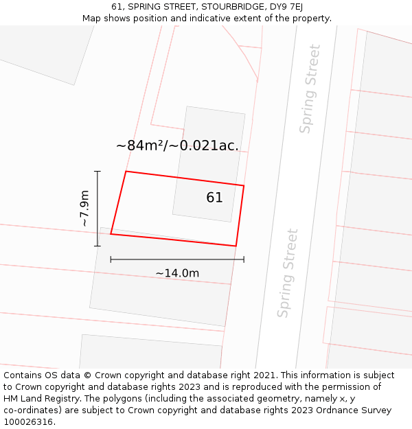 61, SPRING STREET, STOURBRIDGE, DY9 7EJ: Plot and title map