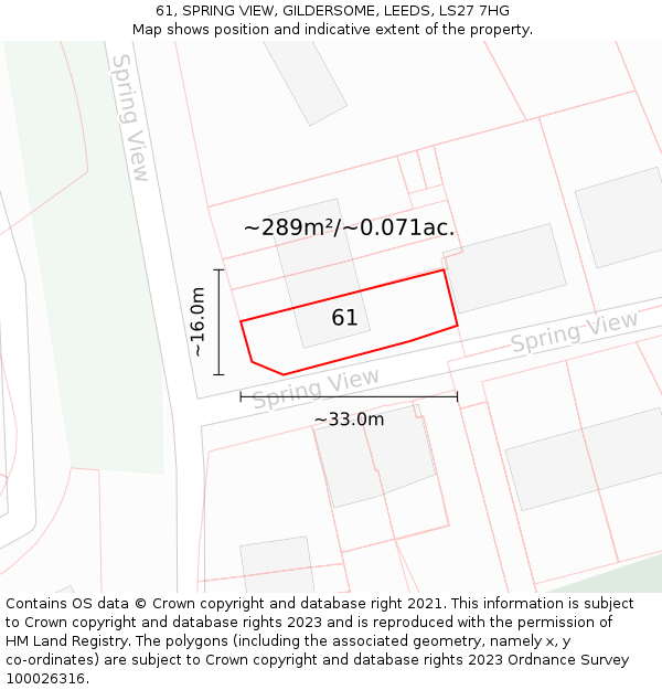 61, SPRING VIEW, GILDERSOME, LEEDS, LS27 7HG: Plot and title map