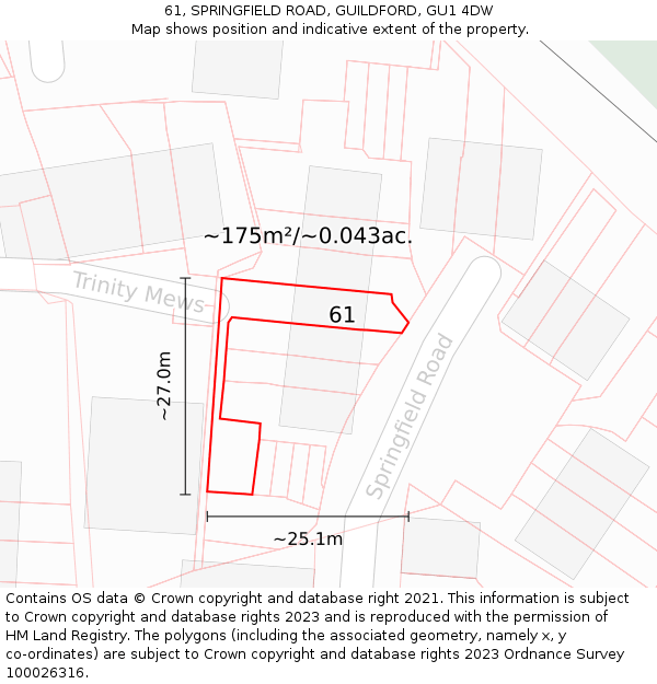 61, SPRINGFIELD ROAD, GUILDFORD, GU1 4DW: Plot and title map