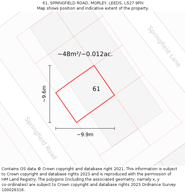 61, SPRINGFIELD ROAD, MORLEY, LEEDS, LS27 9PN: Plot and title map