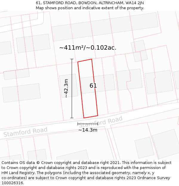 61, STAMFORD ROAD, BOWDON, ALTRINCHAM, WA14 2JN: Plot and title map