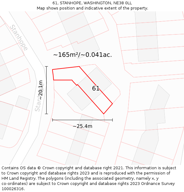 61, STANHOPE, WASHINGTON, NE38 0LL: Plot and title map