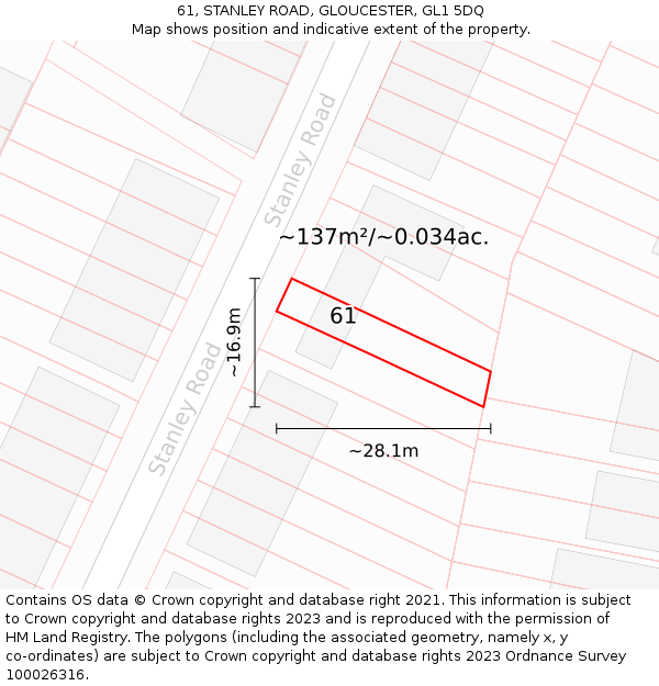 61, STANLEY ROAD, GLOUCESTER, GL1 5DQ: Plot and title map