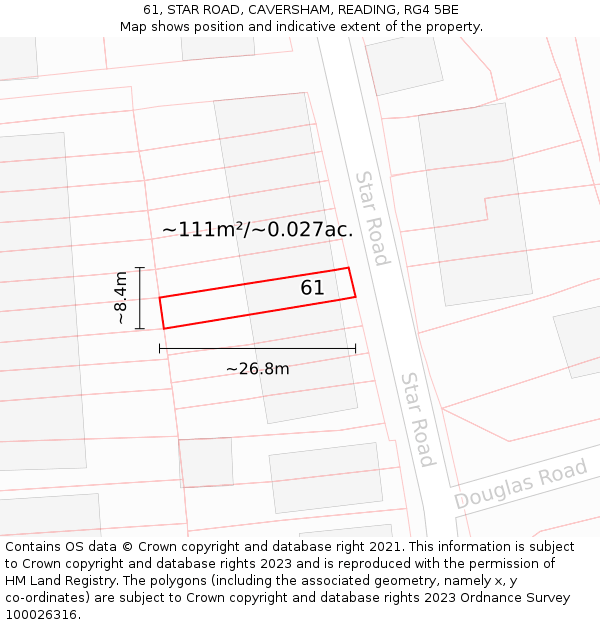 61, STAR ROAD, CAVERSHAM, READING, RG4 5BE: Plot and title map