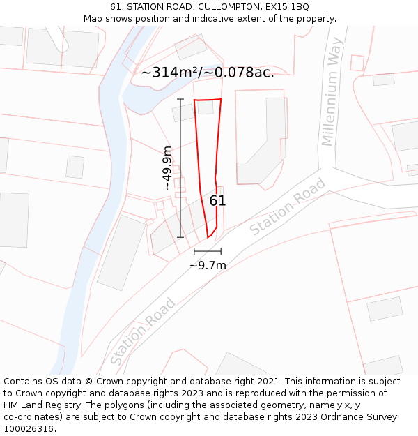 61, STATION ROAD, CULLOMPTON, EX15 1BQ: Plot and title map