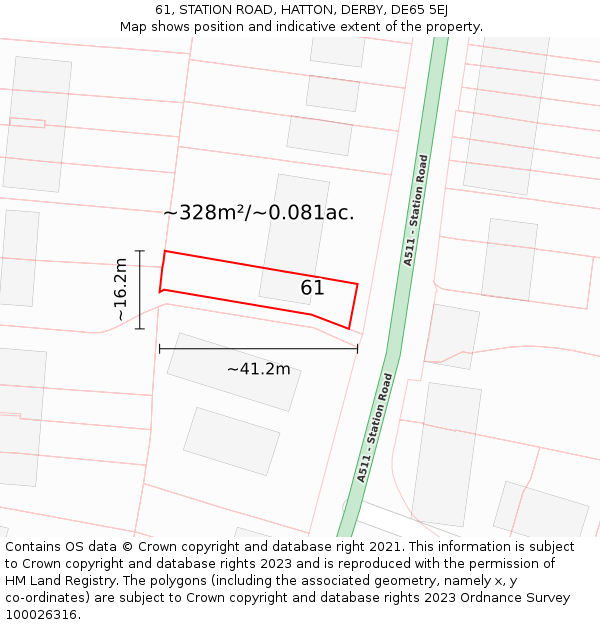 61, STATION ROAD, HATTON, DERBY, DE65 5EJ: Plot and title map