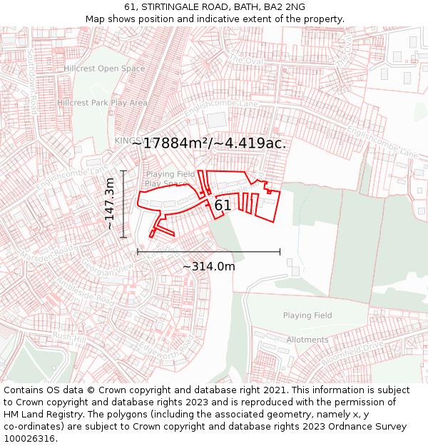 61, STIRTINGALE ROAD, BATH, BA2 2NG: Plot and title map