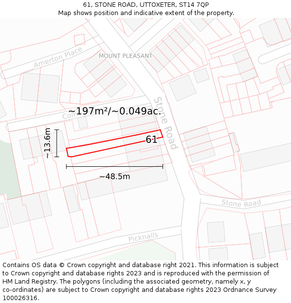 61, STONE ROAD, UTTOXETER, ST14 7QP: Plot and title map