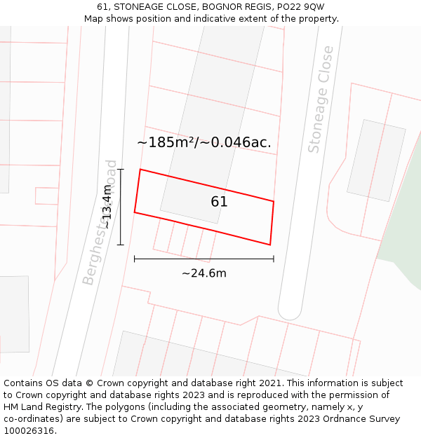 61, STONEAGE CLOSE, BOGNOR REGIS, PO22 9QW: Plot and title map