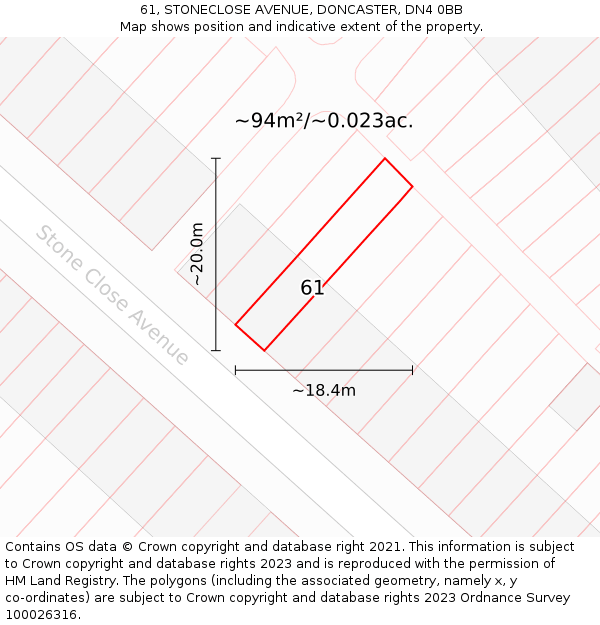 61, STONECLOSE AVENUE, DONCASTER, DN4 0BB: Plot and title map