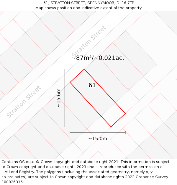 61, STRATTON STREET, SPENNYMOOR, DL16 7TP: Plot and title map