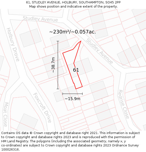61, STUDLEY AVENUE, HOLBURY, SOUTHAMPTON, SO45 2PP: Plot and title map