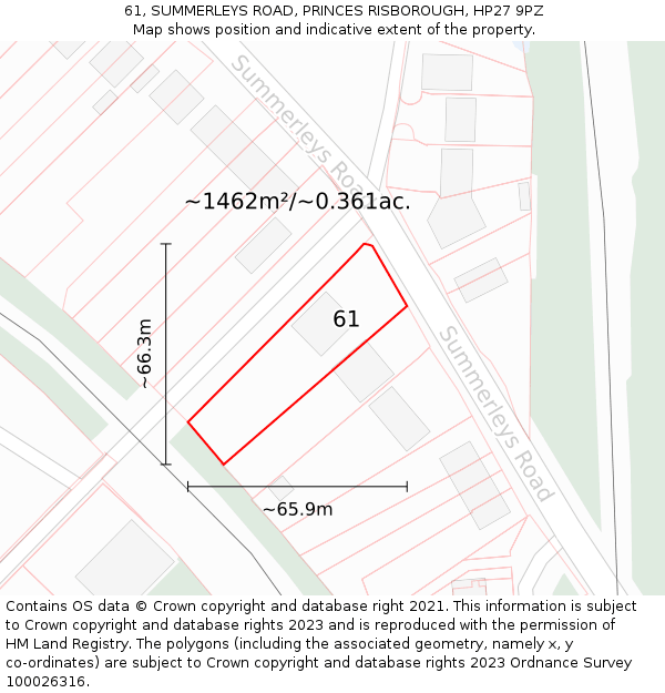 61, SUMMERLEYS ROAD, PRINCES RISBOROUGH, HP27 9PZ: Plot and title map