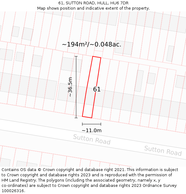 61, SUTTON ROAD, HULL, HU6 7DR: Plot and title map