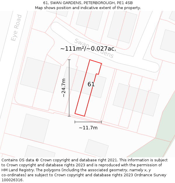 61, SWAN GARDENS, PETERBOROUGH, PE1 4SB: Plot and title map