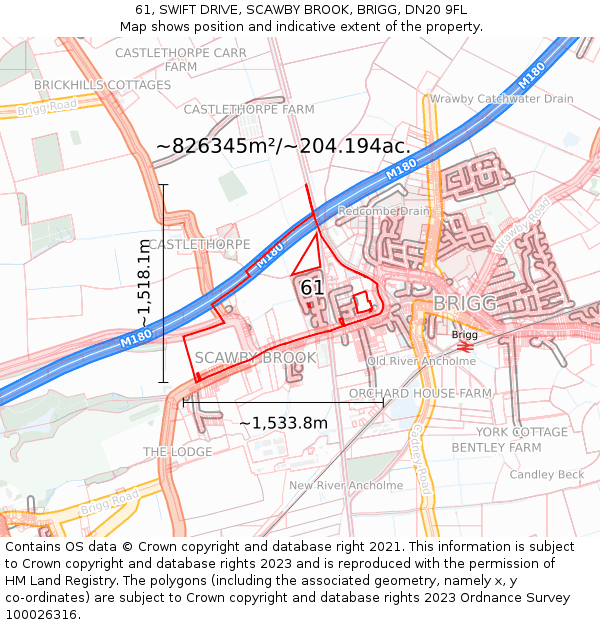 61, SWIFT DRIVE, SCAWBY BROOK, BRIGG, DN20 9FL: Plot and title map