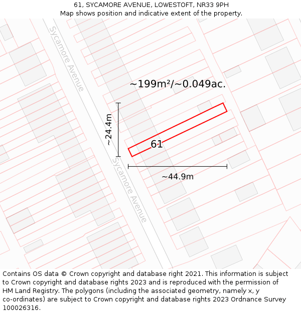 61, SYCAMORE AVENUE, LOWESTOFT, NR33 9PH: Plot and title map